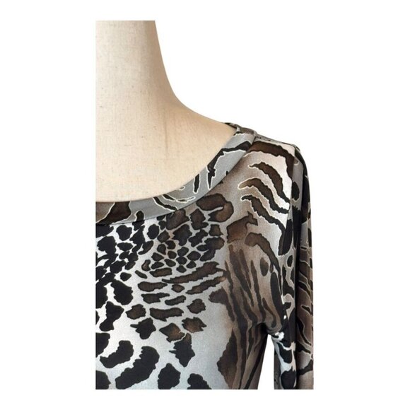 Giorgio Armani Dress Women XS Silver Black Jersey Knit Leopard Animal Print Mini - Picture 5 of 9